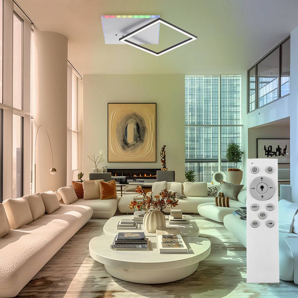 Deckenleuchte dimmbar Wohnzimmerlampe Regenbogen Nachtlicht Deckenlampe Fernbedienung LED, Memory, 1x LED 31W 2200lm 2700-5000 Kelvin, LxBxH