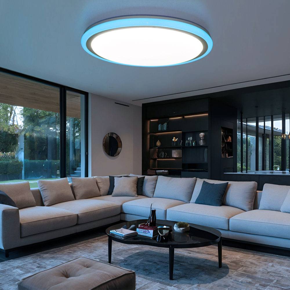 LED Deckenlampe dimmbar mit Fernbedienung Schlafzimmerlampe Sternenhimmeleffekt Deckenleuchte, RGB Farbwechsel, 42W 3170lm warmweiß-kaltweiß, D 60