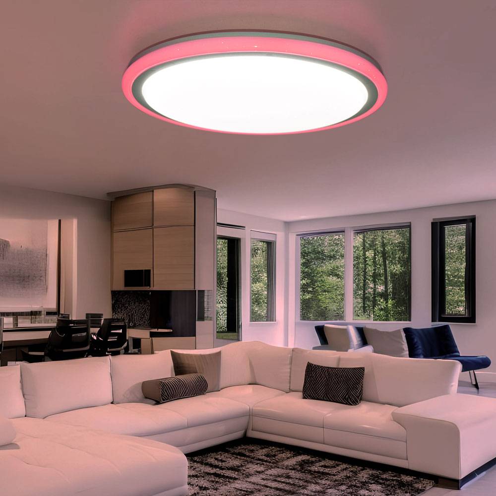 LED Deckenlampe dimmbar mit Fernbedienung Schlafzimmerlampe Sternenhimmeleffekt Deckenleuchte, RGB Farbwechsel, 42W 3170lm warmweiß-kaltweiß, D 60