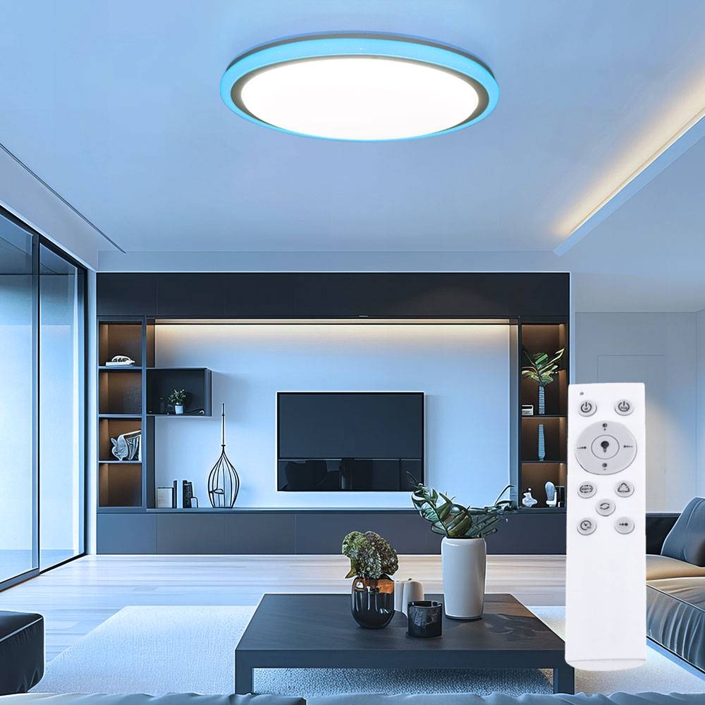 LED Deckenlampe dimmbar mit Fernbedienung Schlafzimmerlampe Sternenhimmeleffekt Deckenleuchte, RGB Farbwechsel, 42W 3170lm warmweiß-kaltweiß, D 60