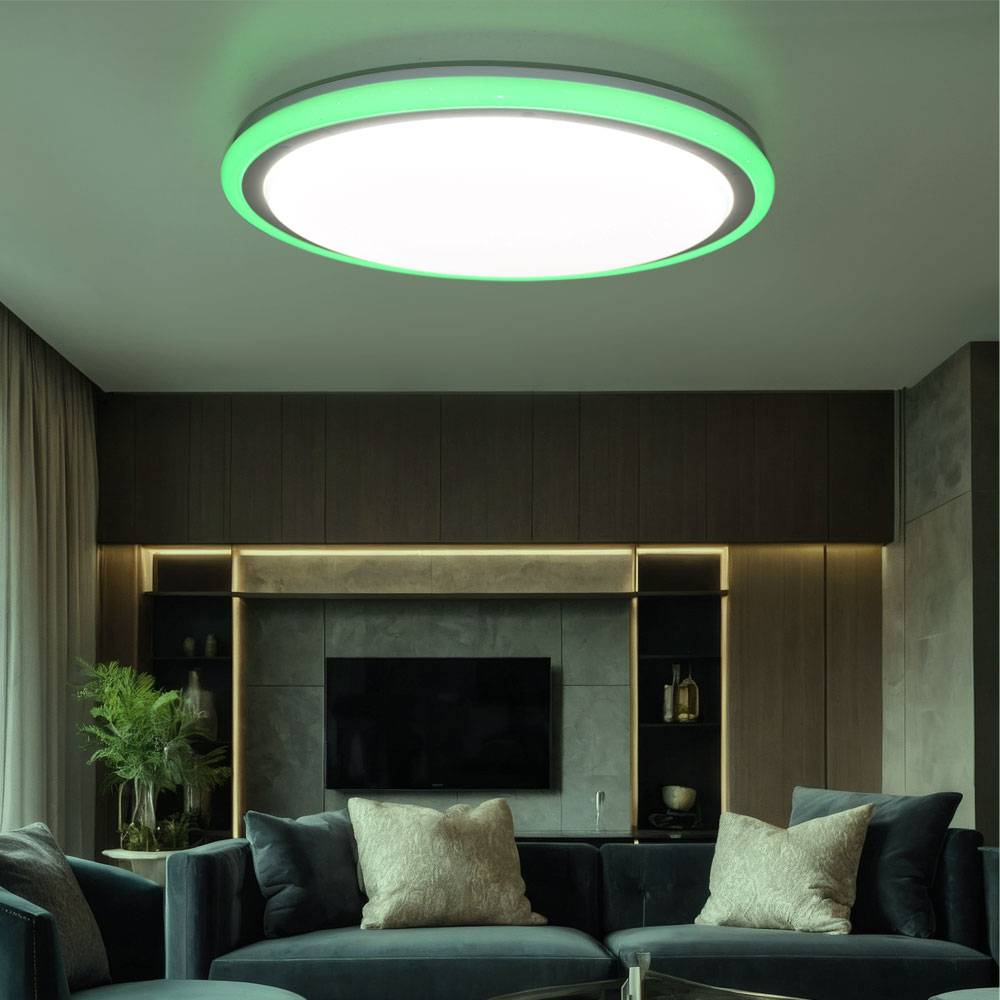 LED Deckenlampe dimmbar mit Fernbedienung Schlafzimmerlampe Sternenhimmeleffekt Deckenleuchte, RGB Farbwechsel, 42W 3170lm warmweiß-kaltweiß, D 60