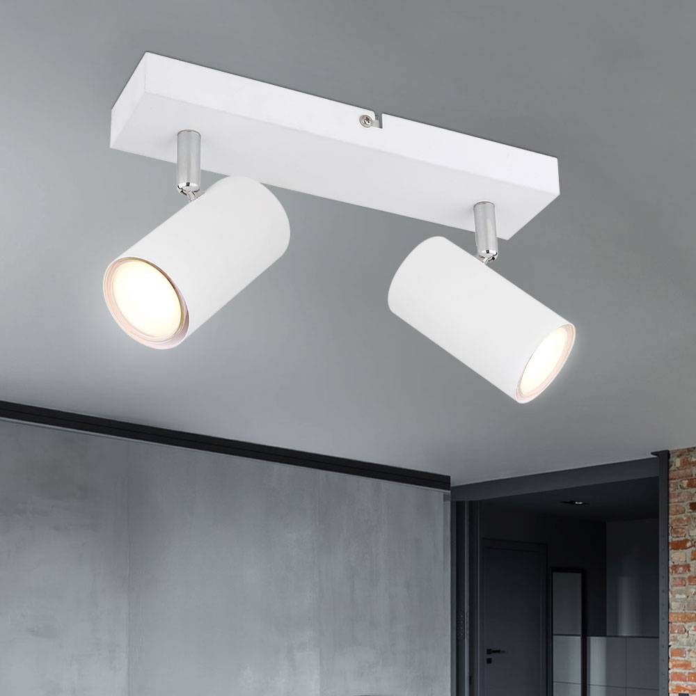 Deckenleuchte Spot 2 flammig Deckenstrahler weiß Deckenlampe Wohnzimmer mit schwenkbaren Strahlern, Metall, 2x GU10, LxBxH 26x6x12
