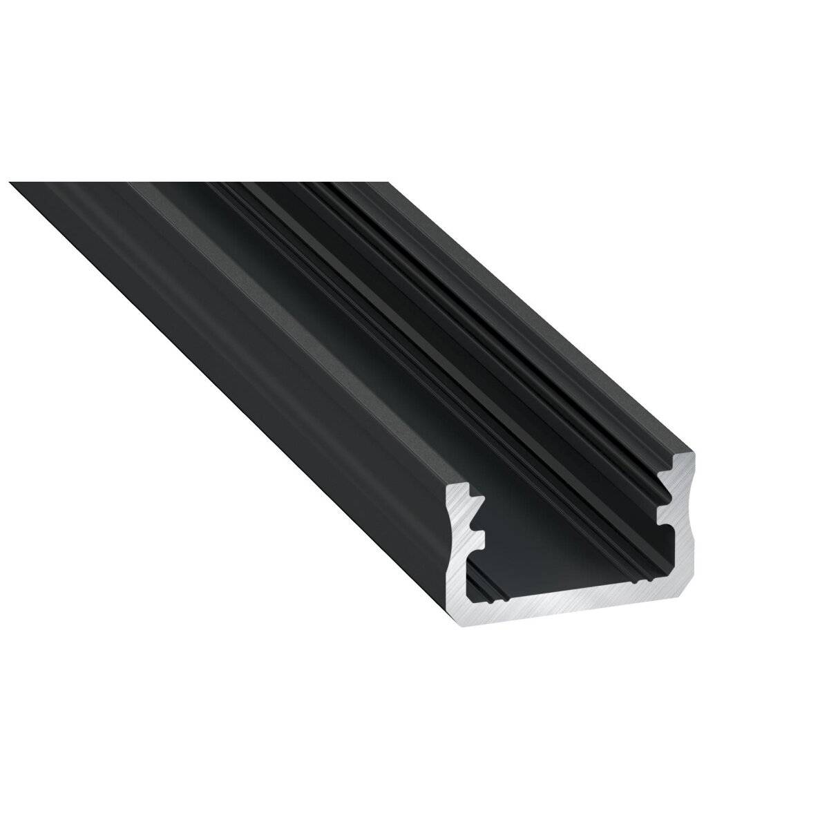 LED Aluminium Profil Leiste Schwarz | Typ A | Mit Endkappe und Montagehalterung | Transparent Abdeckung | 1m