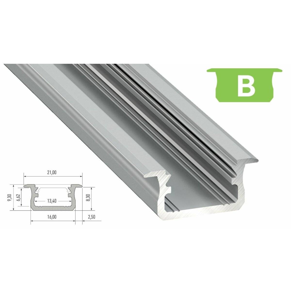 LED Aluminium Profil Leiste Schwarz | Typ B Vielseitig einsetzbar | Mit Endkappe | Milchig Abdeckung | 1m