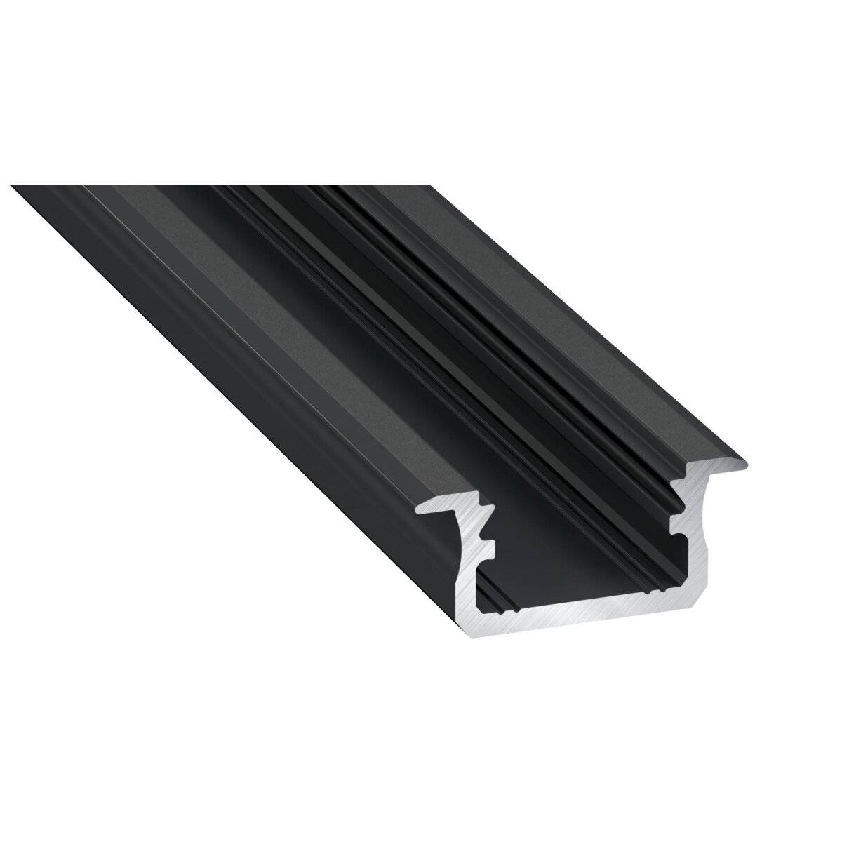 LED Aluminium Profil Leiste Schwarz | Typ B Vielseitig einsetzbar | Mit Endkappe | Milchig Abdeckung | 1m
