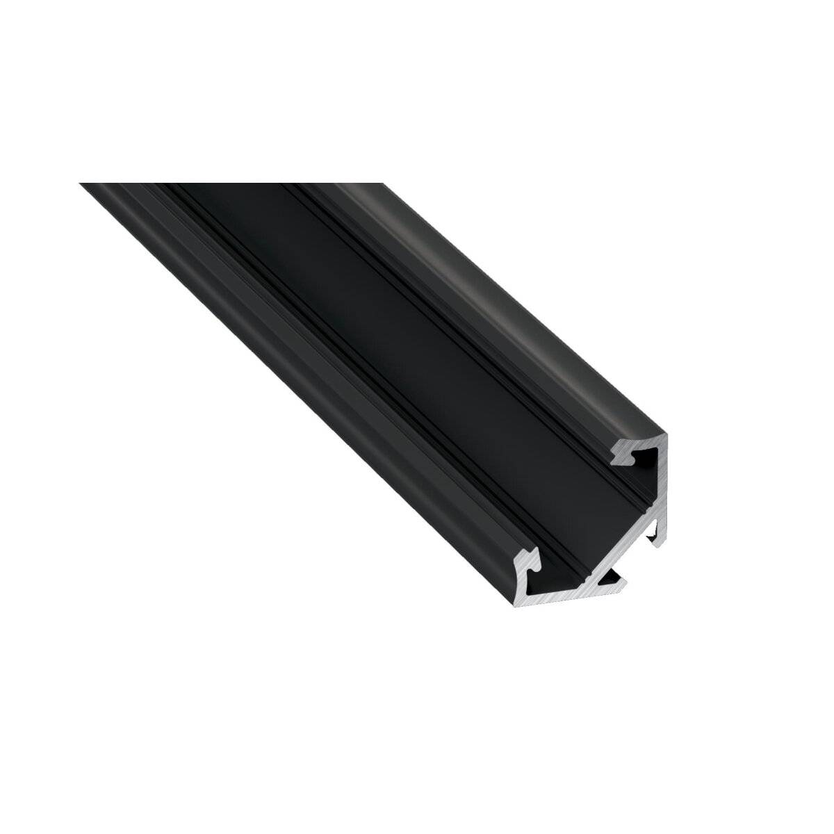 LED Aluminium Profil Leiste Schwarz | Typ C Neigungswinkel 45° | Mit Endkappe und Halterung | Transparent Abdeckung | 1m