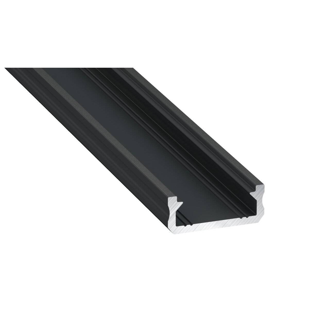 LED Aluminium Profil Leiste Schwarz | Typ D | Mit Endkappe und Montagehalterung | Schwarz Abdeckung | 1m