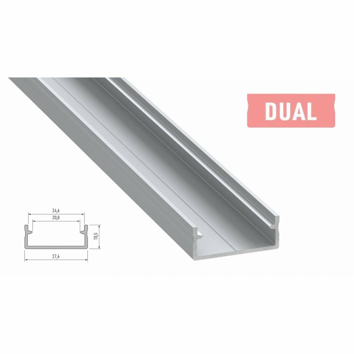 LED Aluminium Profil Leiste Weiß | Typ H | Mit Endkappe und Montagehalterung | Transparent Abdeckung | 1m