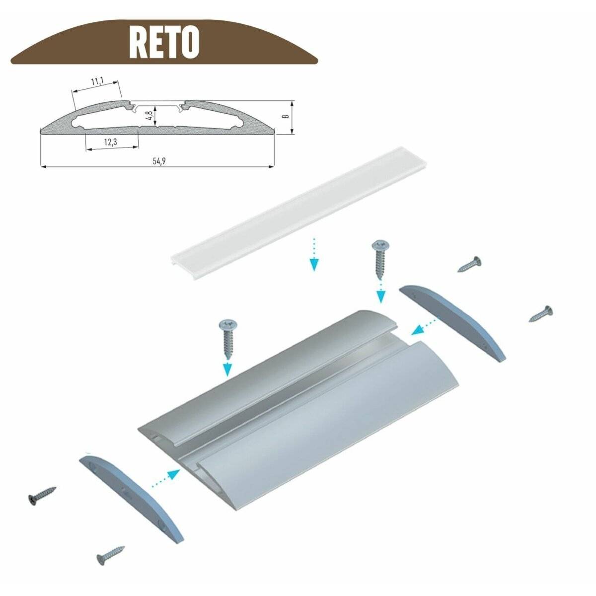 LED Aluminium Profil Leiste Weiß | Typ Z Vielseitig einsetzbar | Mit Endkappe | Gefroren Abdeckung | 1m