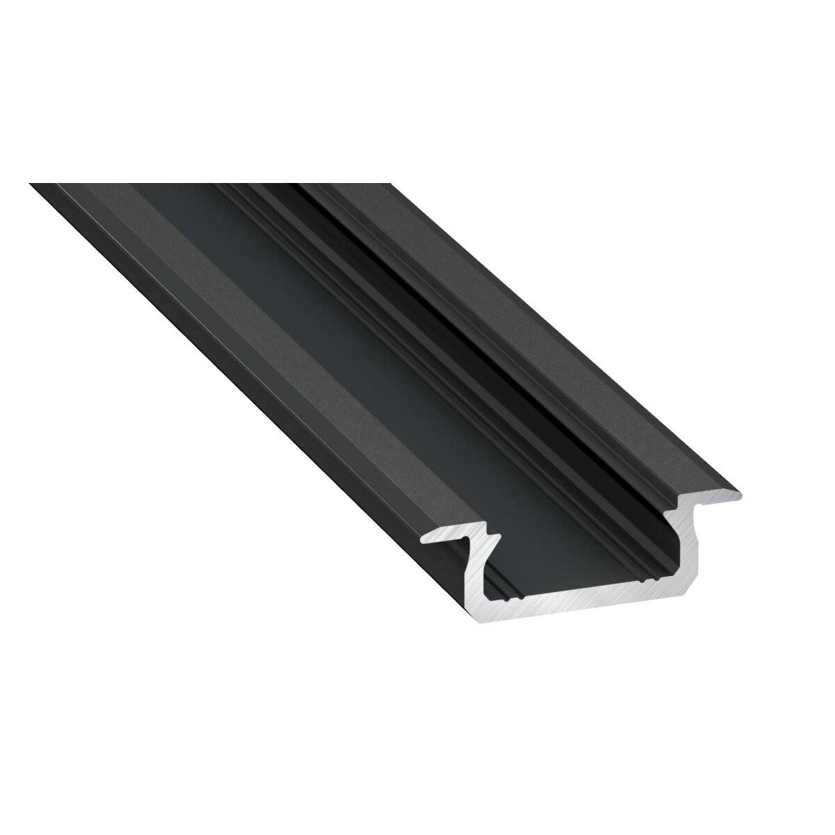 LED Aluminium Profil Leiste Schwarz | Typ DUAL | Mit Endkappe und Montagehalterung | Milchig Abdeckung | 1m