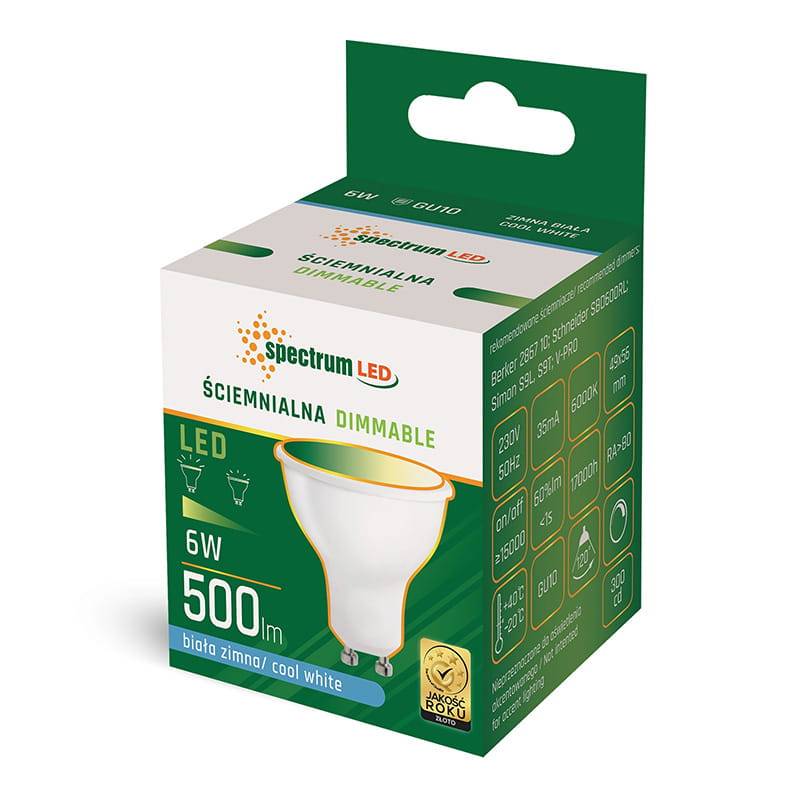 Spectrum LED GU10 6W Lampe Leuchtmittel 430lm Birne 230V Kaltweiß 6000K DIMMBAR