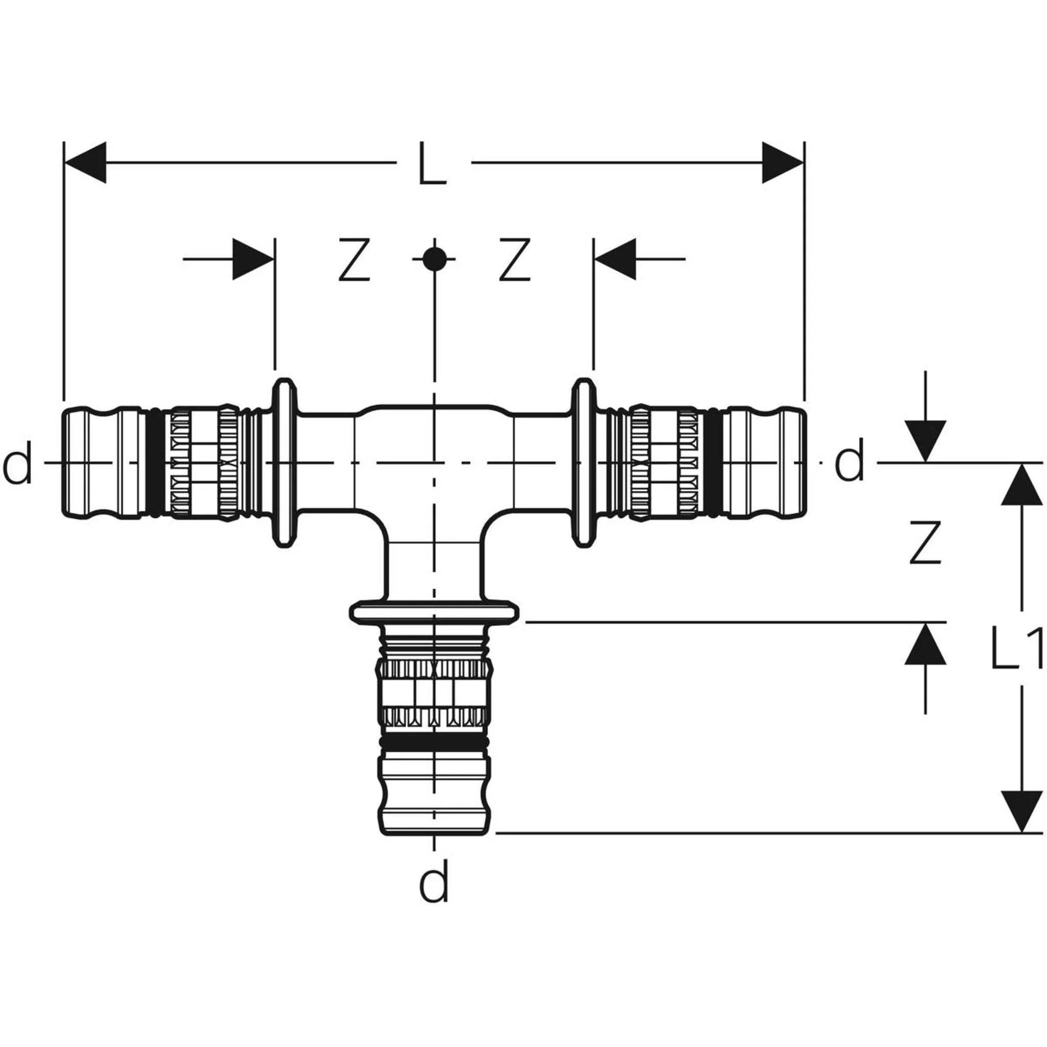 Geberit GE Mepla T-Stück, gleich, PVDF, d 63 mm, 1 Stk.