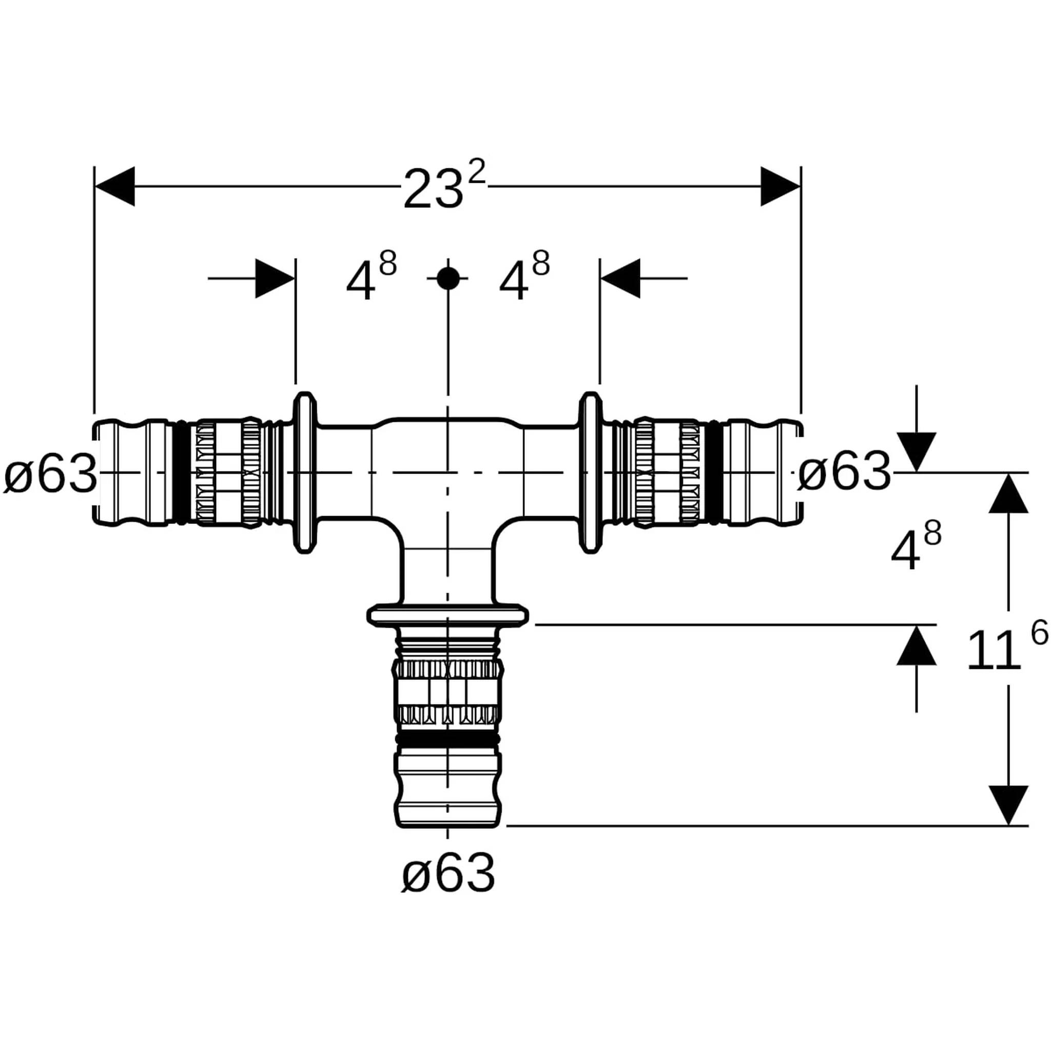 Geberit GE Mepla T-Stück, gleich, PVDF, d 63 mm, 1 Stk.