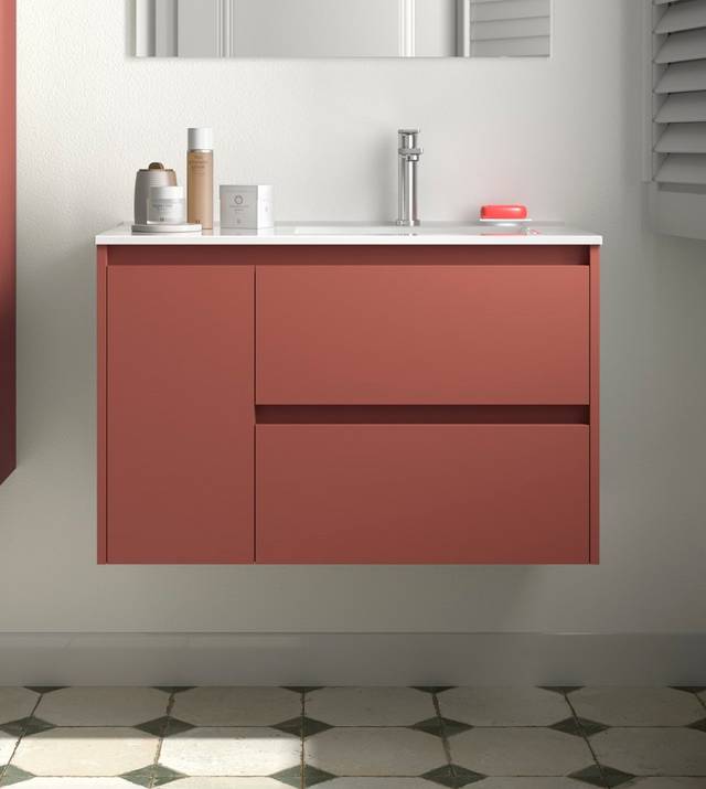 Salgar Noja Unterschrank 850 2 Schubladen 1 Tür li + Waschbecken Red Satin
