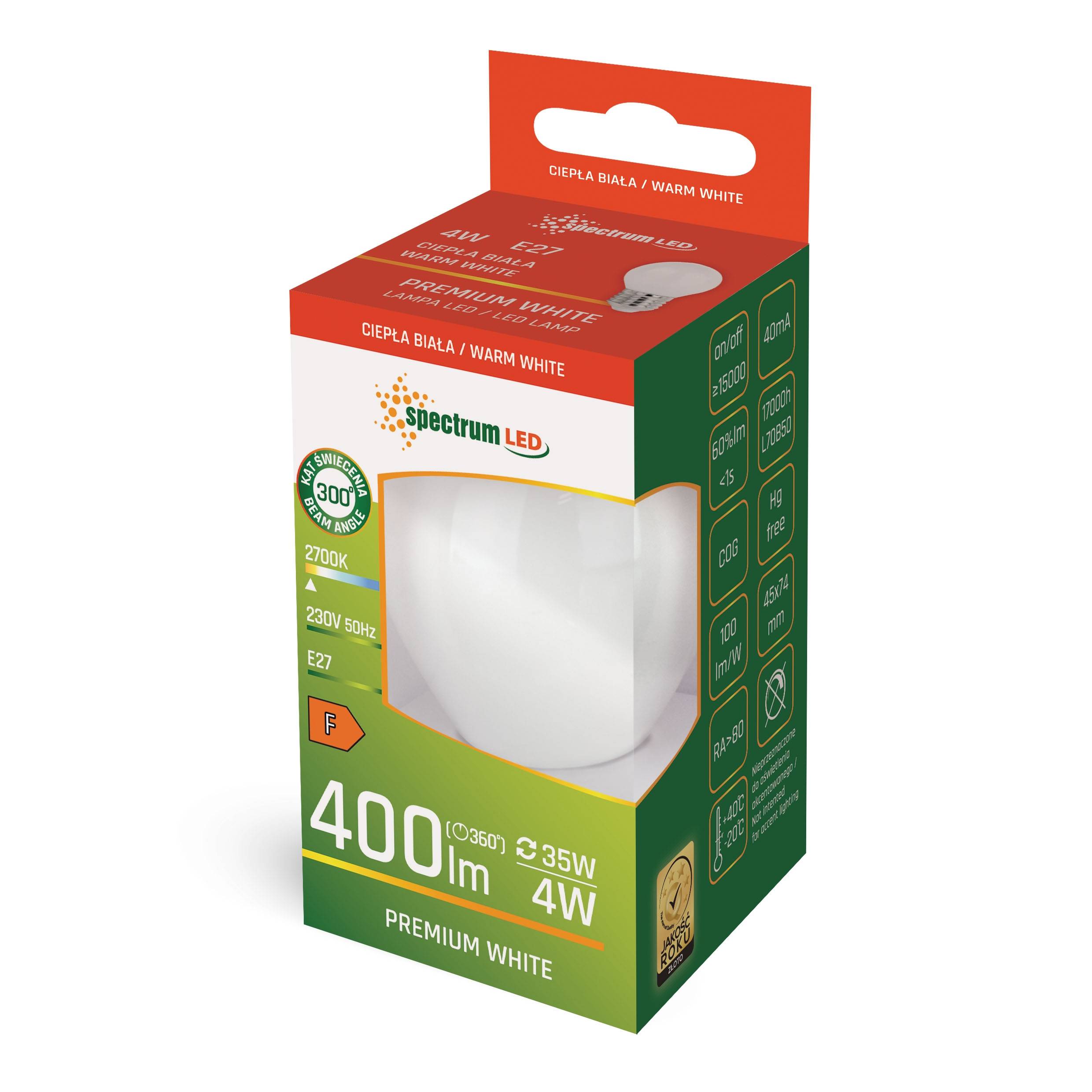 Spectrum LED E27 G45 Filament matt 4W = 35W Tropfen 400lm 300° 230V Warmweiß 2700K