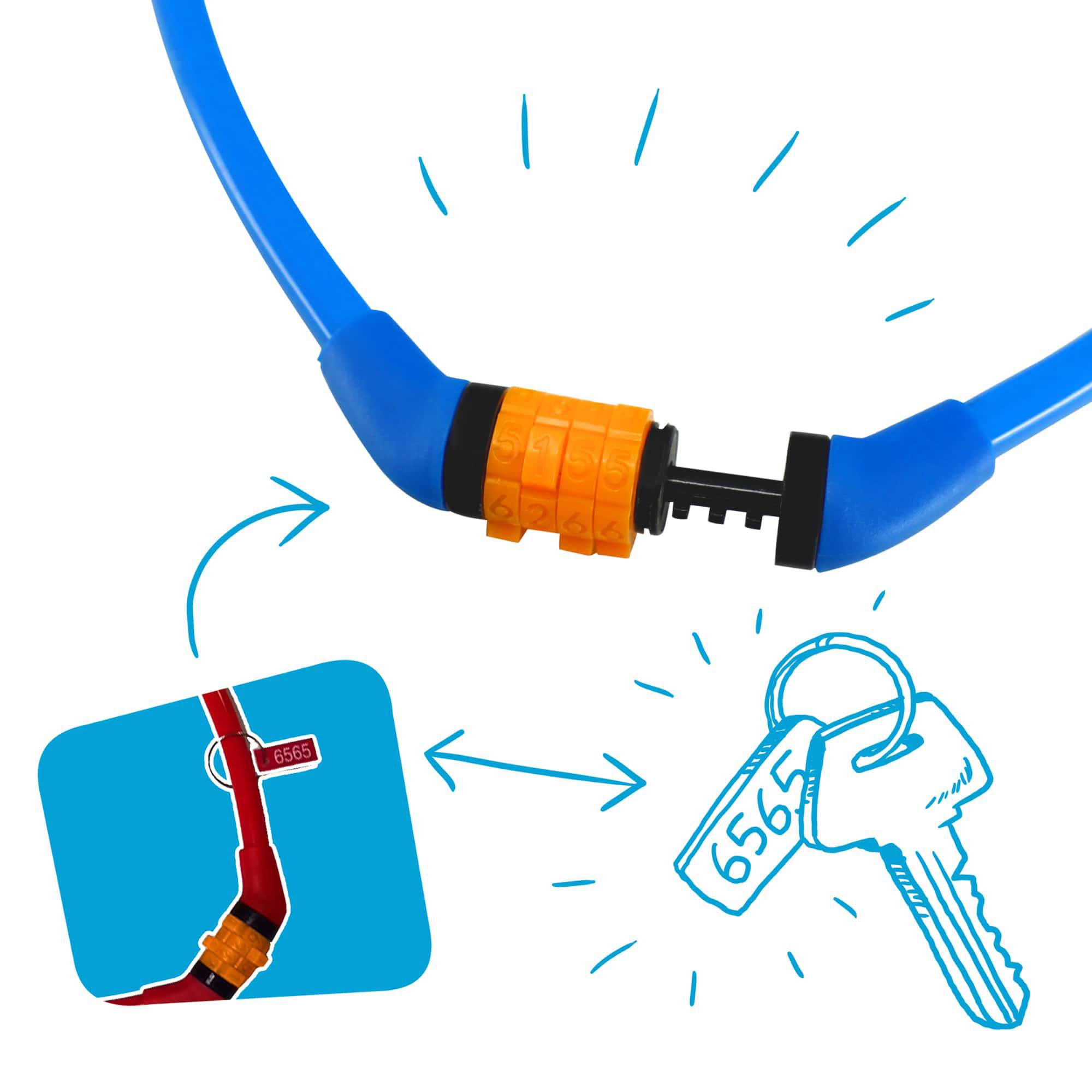 Fahrradschloss für Kinder und Erwachsene |Blau|Crazy Safety |Bunt & einfach