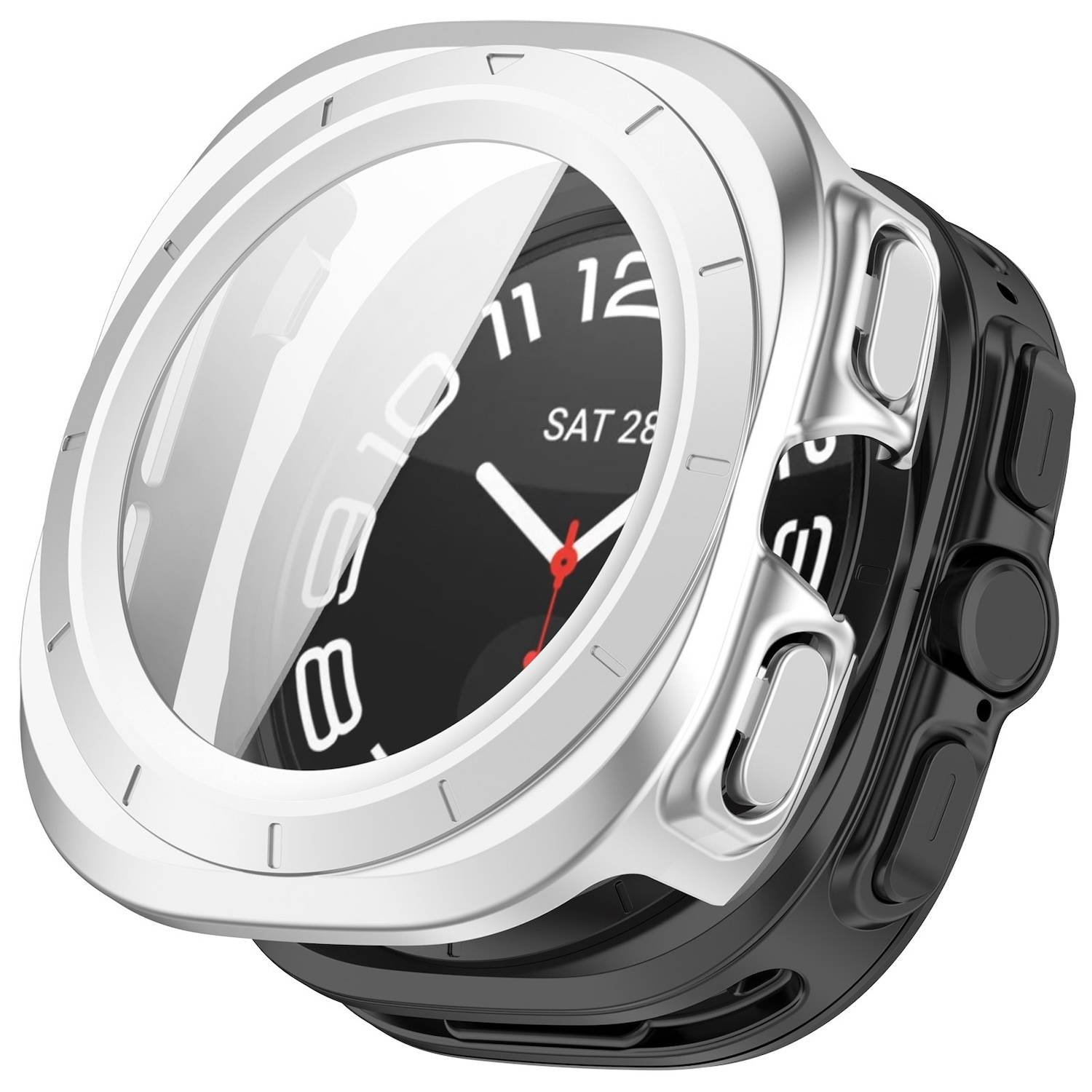 Für Samsung Galaxy Watch Ultra 47mm PC Watch Hülle + Hart Glas Silber