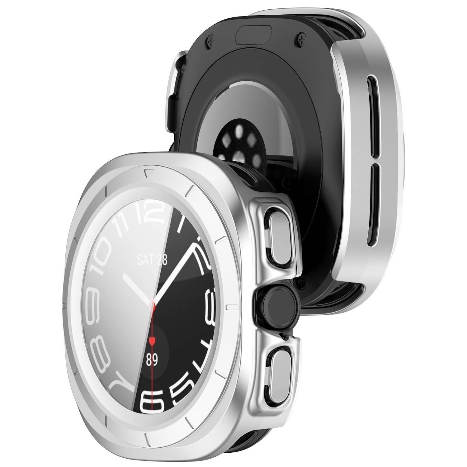 Für Samsung Galaxy Watch Ultra 47mm PC Watch Hülle + Hart Glas Silber