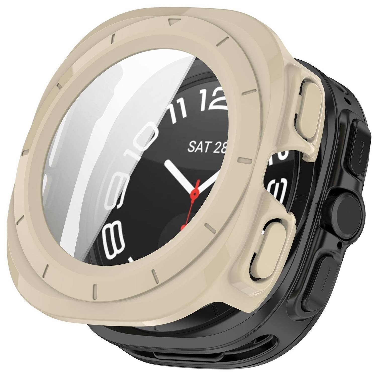 Für Samsung Galaxy Watch Ultra 47mm PC Watch Hülle + Hart Glas Beige