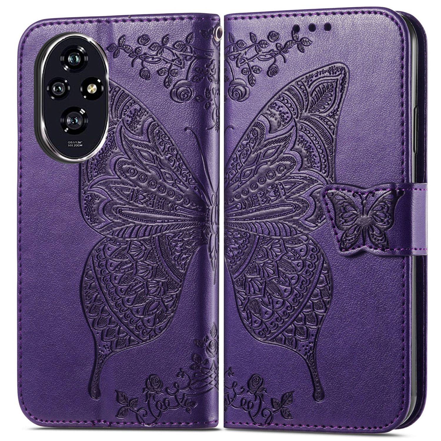 Für Honor 200 Kunstleder Wallet Tasche Design Schmetterling Hülle Lila