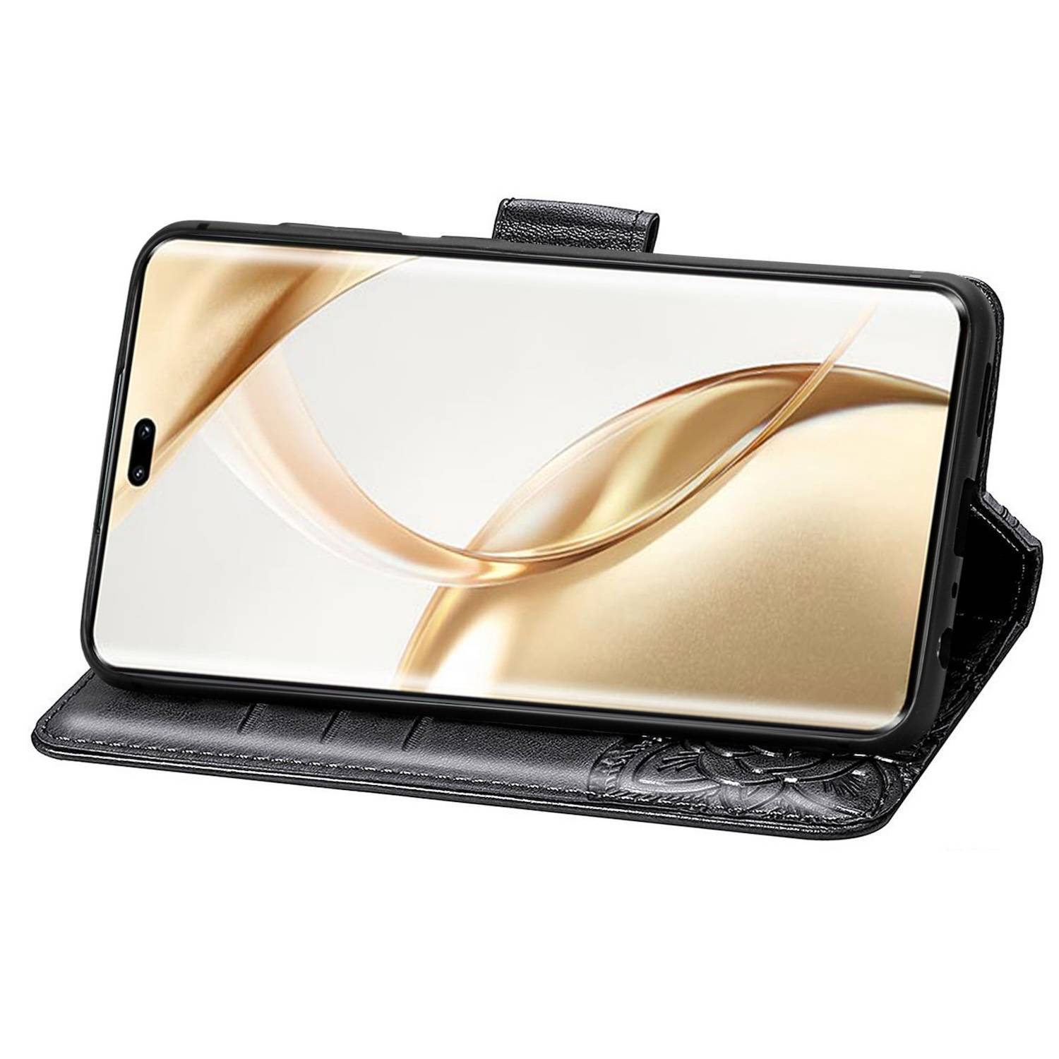 Für Honor 200 Pro Kunstleder Wallet Tasche Schmetterling Hülle Schwarz