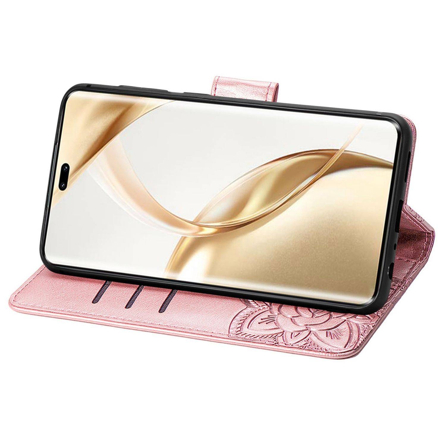 Für Honor 200 Pro Kunstleder Wallet Tasche Design Schmetterling Rosa