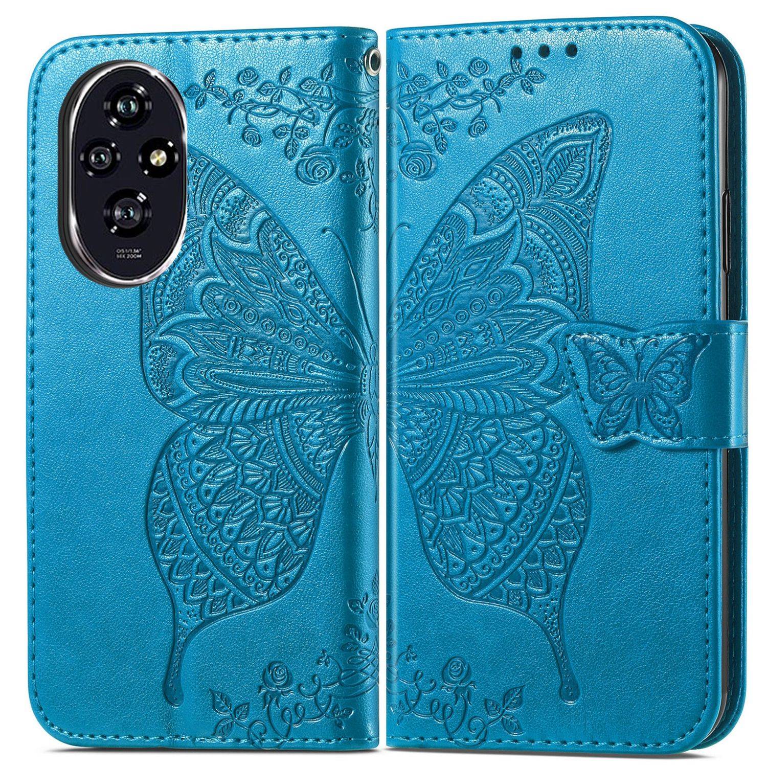 Für Honor 200 Pro Kunstleder Wallet Tasche Design Schmetterling Blau