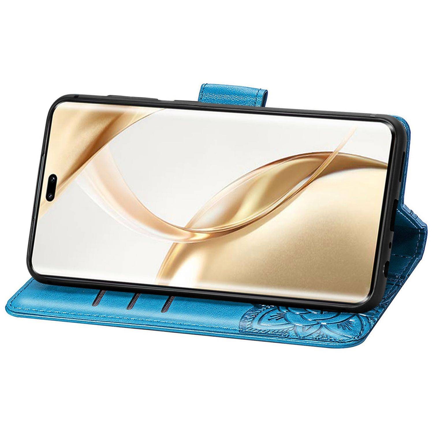 Für Honor 200 Pro Kunstleder Wallet Tasche Design Schmetterling Blau