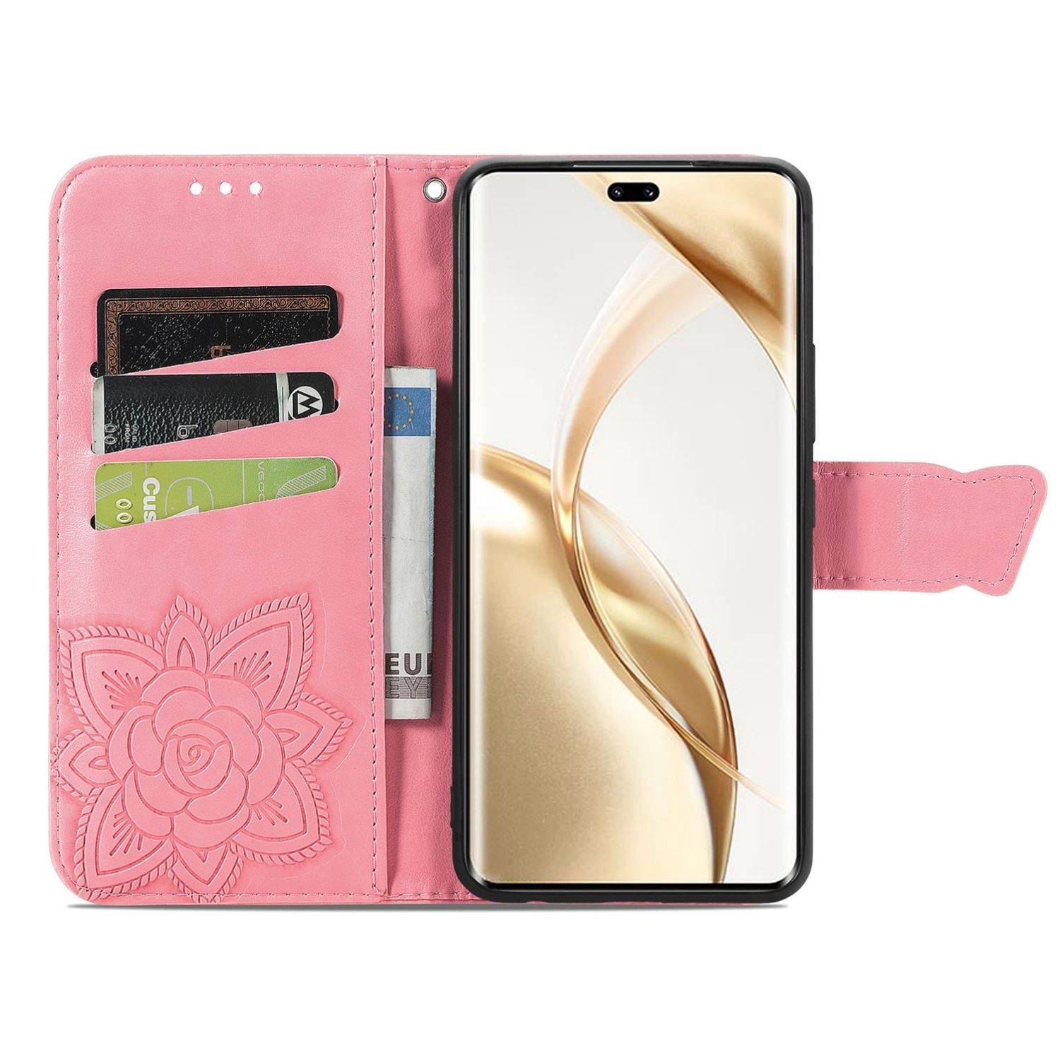 Für Honor 200 Pro Kunstleder Wallet Tasche Design Schmetterling Pink