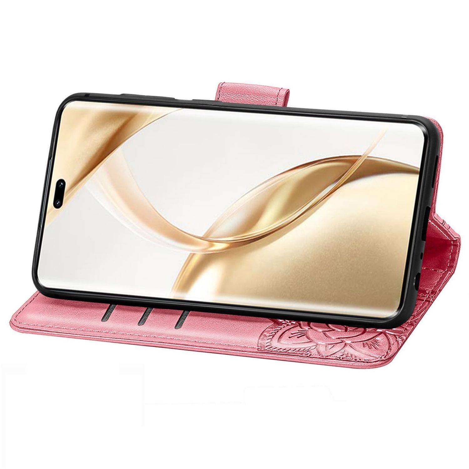 Für Honor 200 Pro Kunstleder Wallet Tasche Design Schmetterling Pink