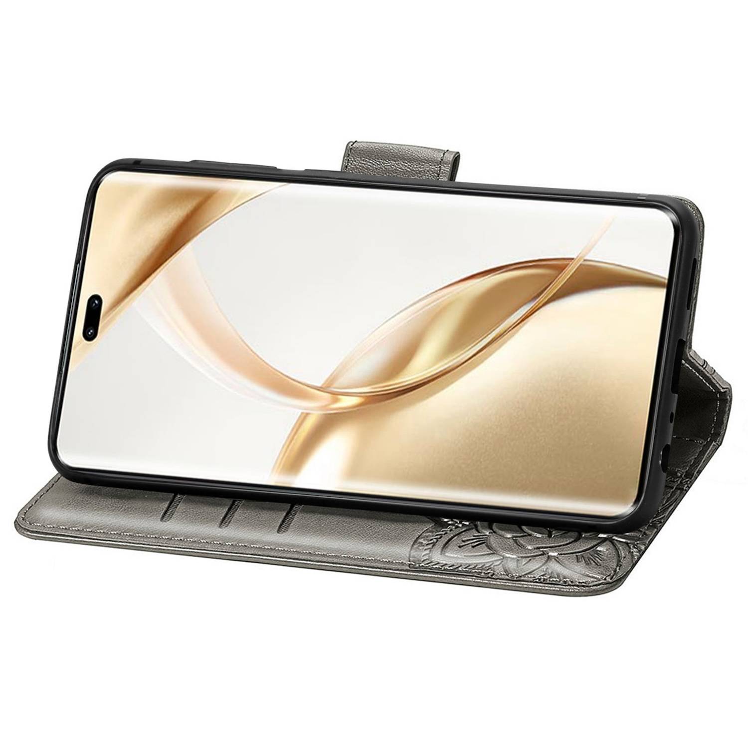 Für Honor 200 Pro Kunstleder Wallet Tasche Design Schmetterling Grau