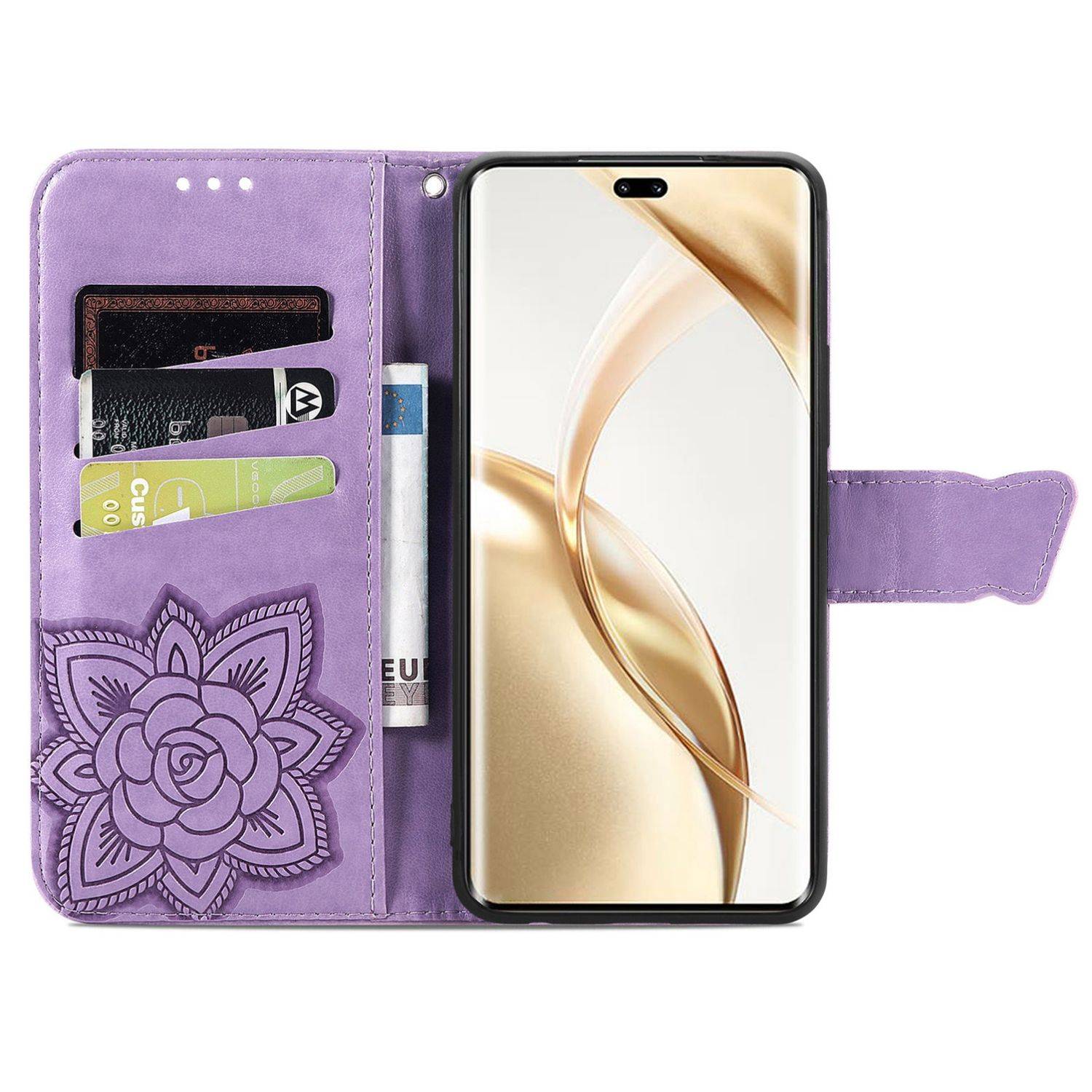 Für Honor 200 Pro Kunstleder Wallet Tasche Schmetterling Hell-Lila