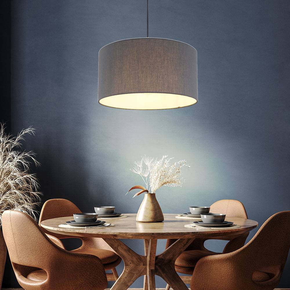 Pendelleuchte dimmbar mit Fernbedienung LED Hängelampe Esstischleuchte Hängeleuchte Textilschirm rund anthrazit, RGB Farbwechsel, Metall Stoff, 8,5W