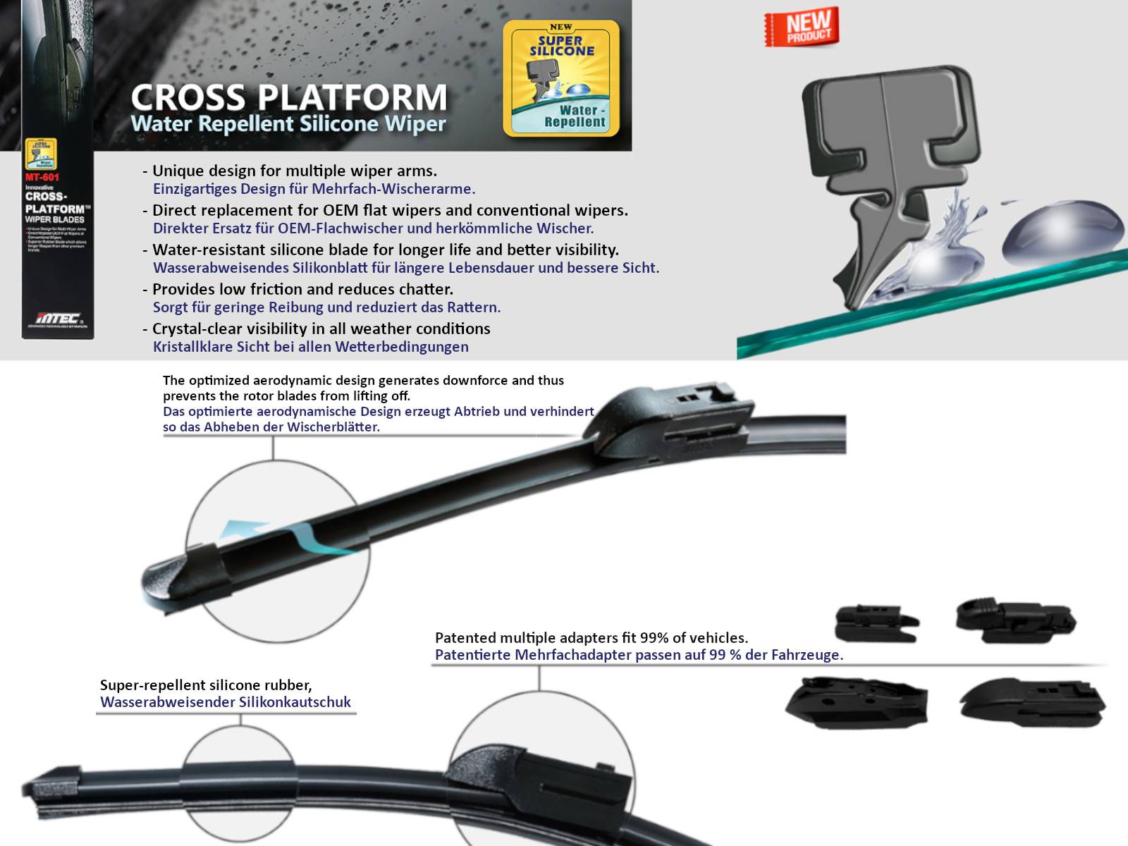 MARUTA Lotus Perl-Effekt Scheibenwischer SET 600 mm / 400 mm - universal - vorne, Aero-dynamik optimierte Wischerblätter