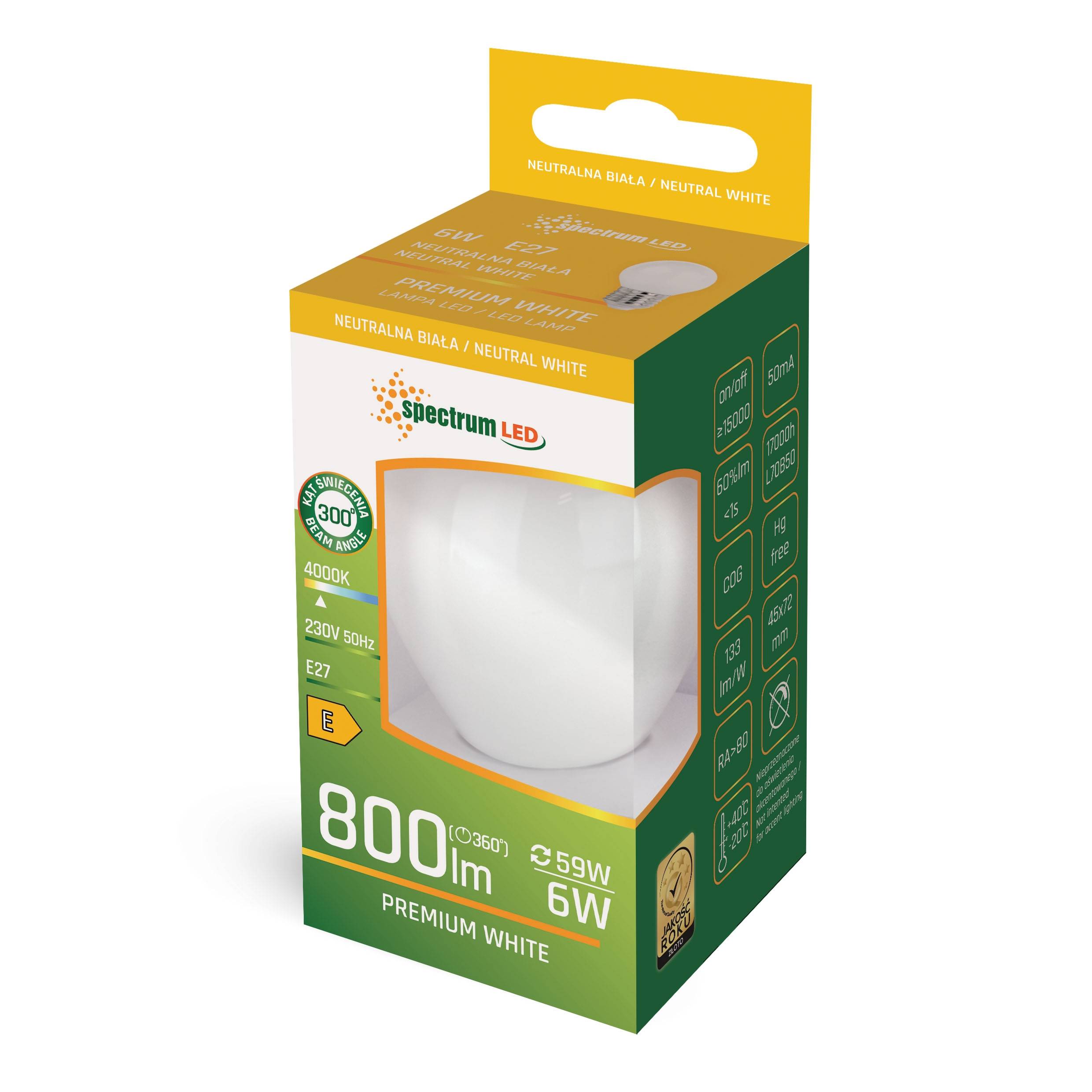 Spectrum LED E27 G45 Filament matt 6W = 59W Tropfen 800lm 300° 230V Neutralweiß 4000K