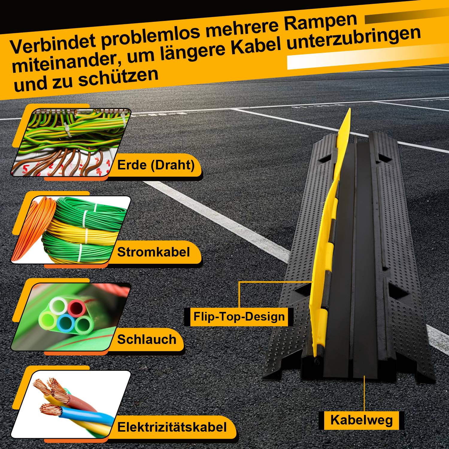 3 Stück Kabelbrücke 2 Kanal Schutz Rampe Kabeltunnel Kabelkanal Überfahrbar