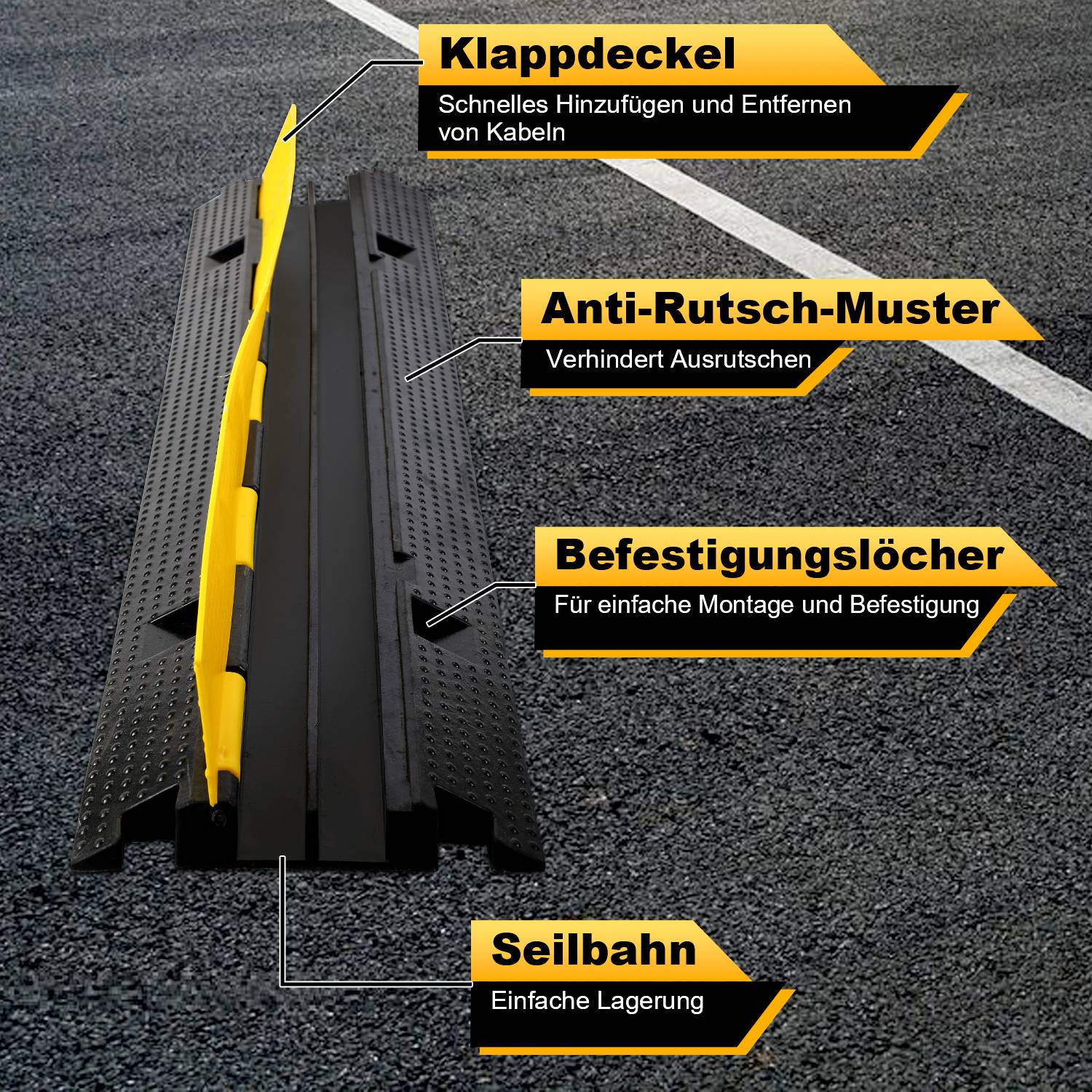 3 Stück Kabelbrücke 2 Kanal Schutz Rampe Kabeltunnel Kabelkanal Überfahrbar