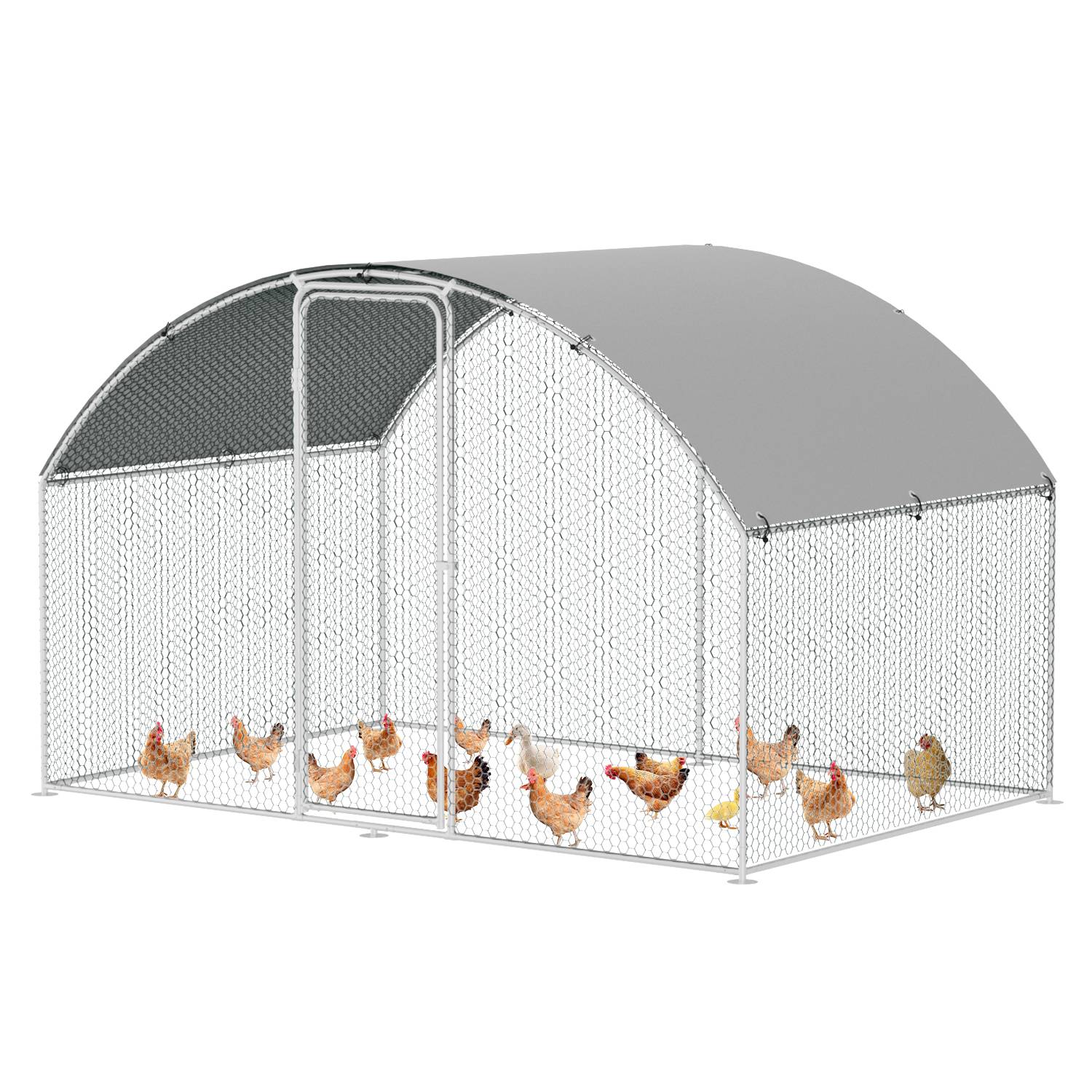 3x2x2m Hühnerstall Kuppeldach Tiergehege Freilaufgehege Tierlaufstall mit PE-Schattendach, Verzinkter Stahlrahmen, Außenzaun Verwendet für Hühner