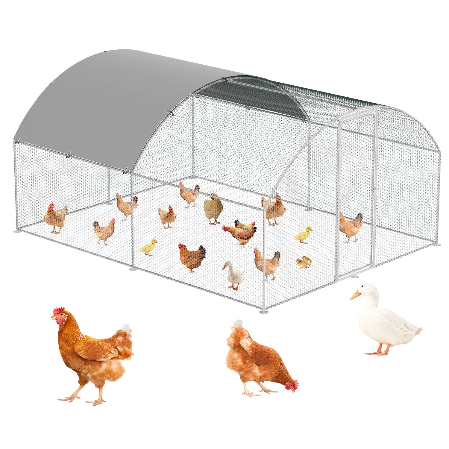 Freilaufgehege Hühnerhaus Kuppeldach 3 x 4 x 2 m Outdoor Hühnerstall Dach Geflügelstall, Verzinkter Stahl Kleintierstall Freigehege mit Sonnenschut