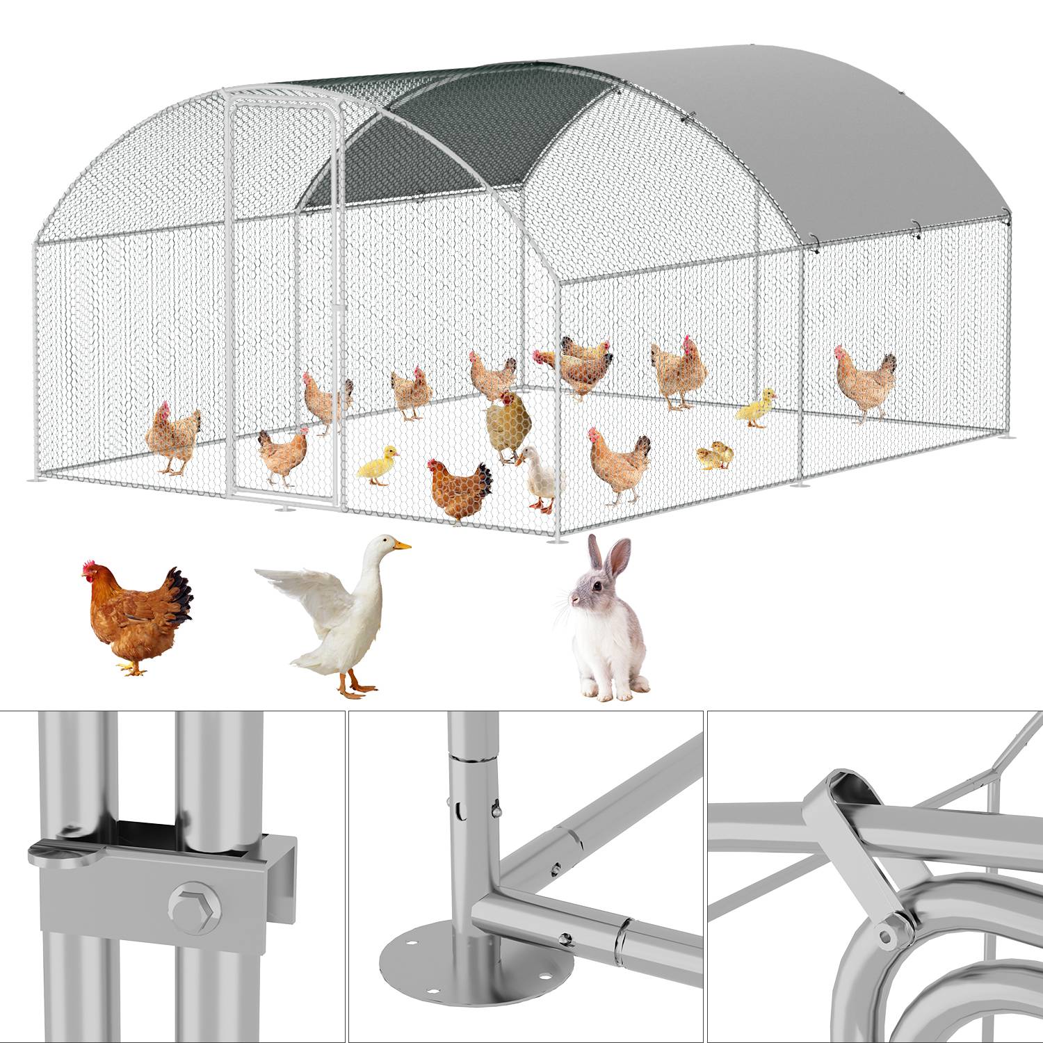 Freilaufgehege – Hühnerstall Kuppeldach aus Metall begehbar, Tür & Riegel – Freigehege für Hühner, Kleintiere & Pflanzen - 3x4x2m mit 12 m² L