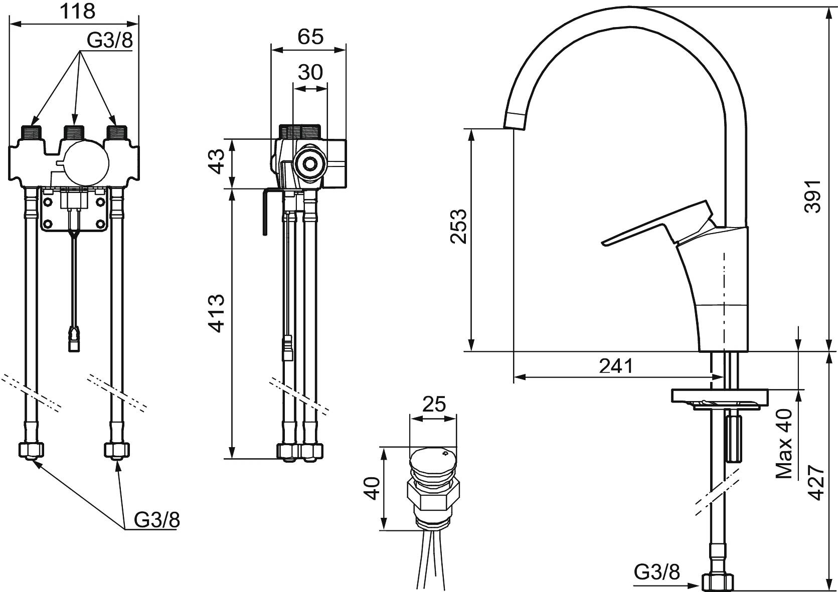 MORA CERA duo Spültisch Hybridarmatur m. Hygienespülung mit Absperrventil Batteriebetrieb mit Sensor Chrom