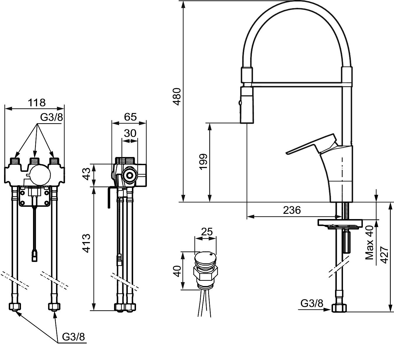 Mora CERA duo miniprofi Hybridarmatur m. Hygienespülung mit Geräteanschlussventil Batteriebetrieb Chrom