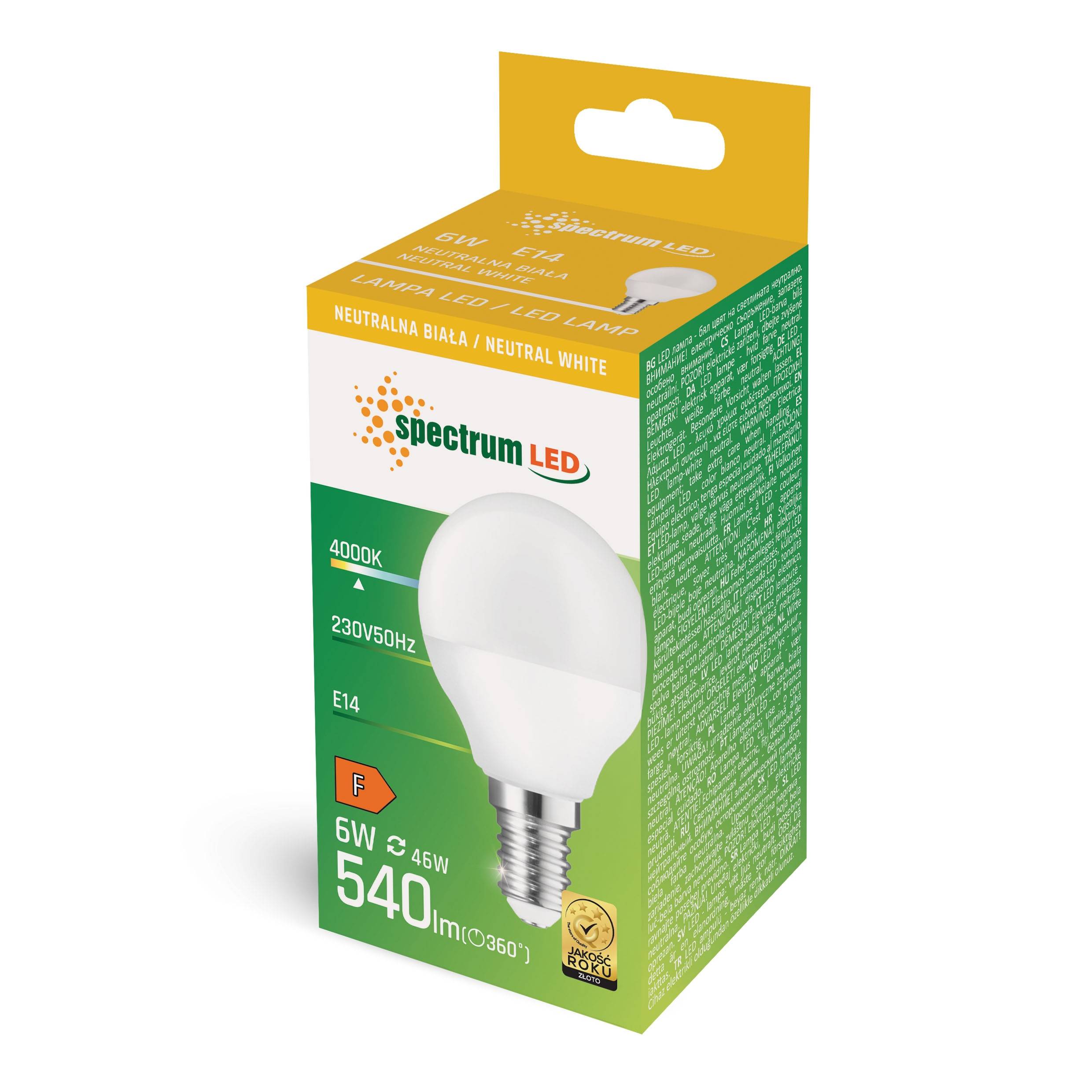 Spectrum LED E14 G45 Tropfenform 6W = 46W 160° Birne 540lm 230V Neutralweiß 4000K