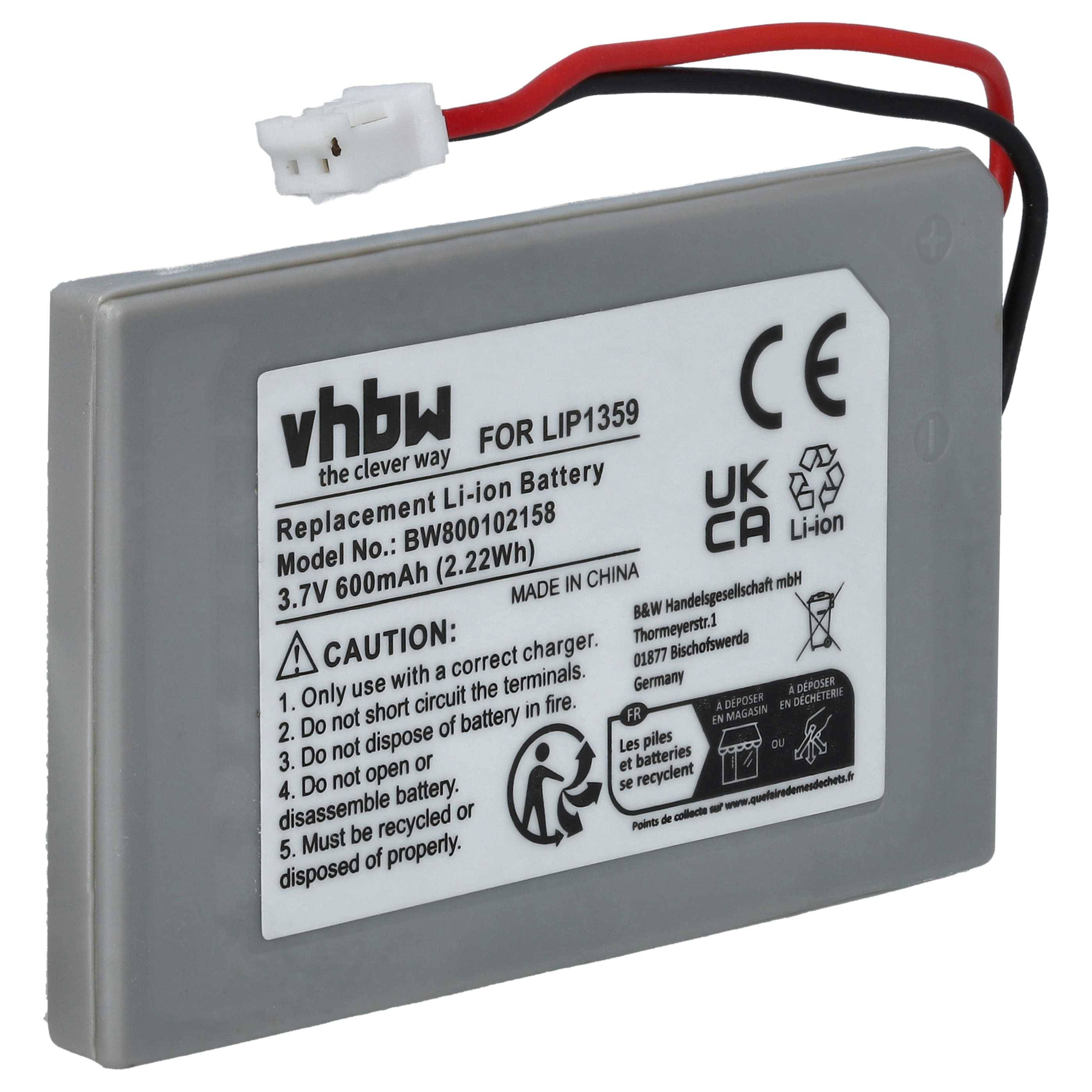 vhbw 1x Akku Ersatz für Sony Lip1359, Lip1859, Lip1472 für Gamepad Controller (600 mAh, 3,7 V, Li-Ion)
