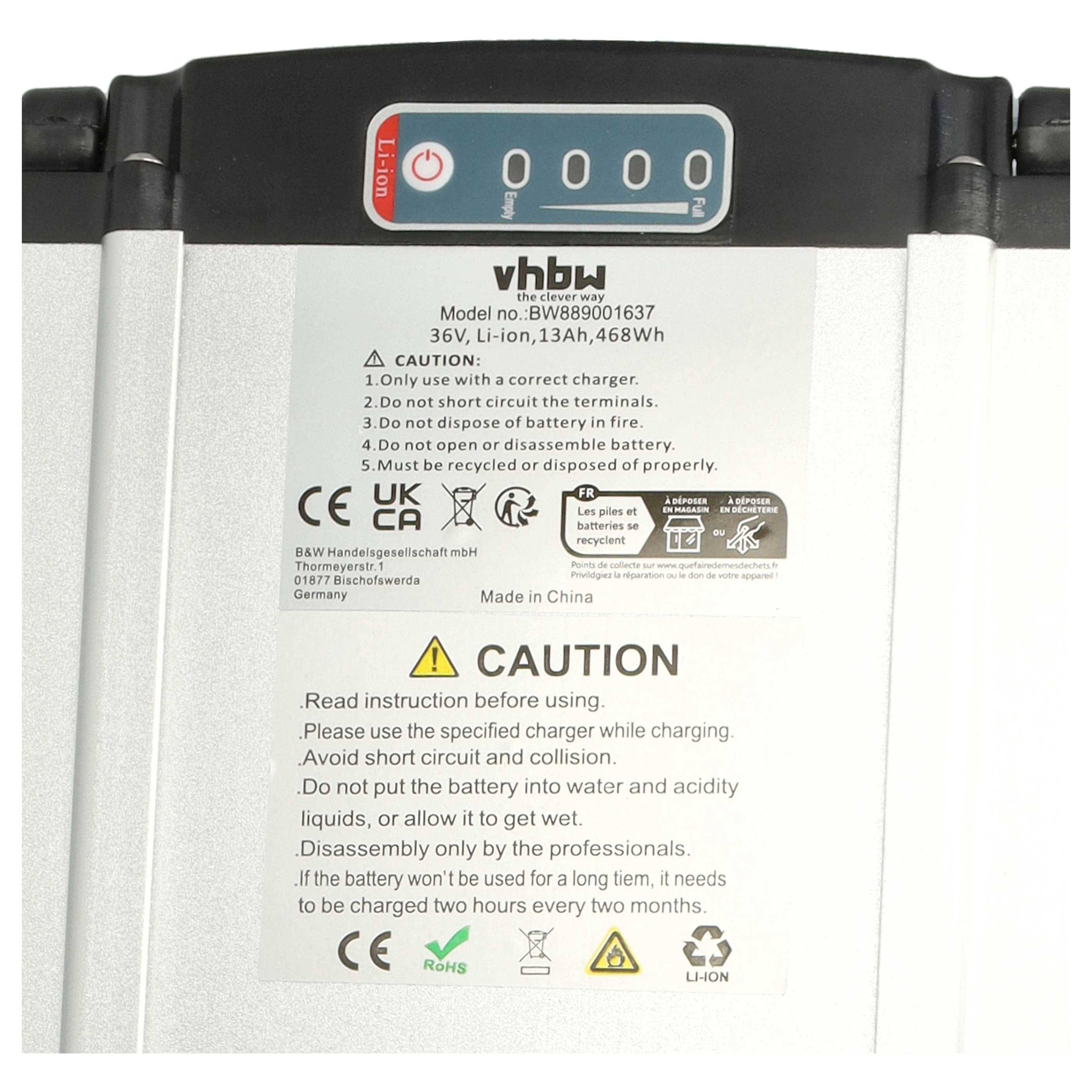 vhbw Akku kompatibel mit EGO City Line M2, City Line M1, City Line F2, City Line F1 E-Bike Elektrofahrrad (13 Ah, 36 V, Li-Ion) + Ladegerät -