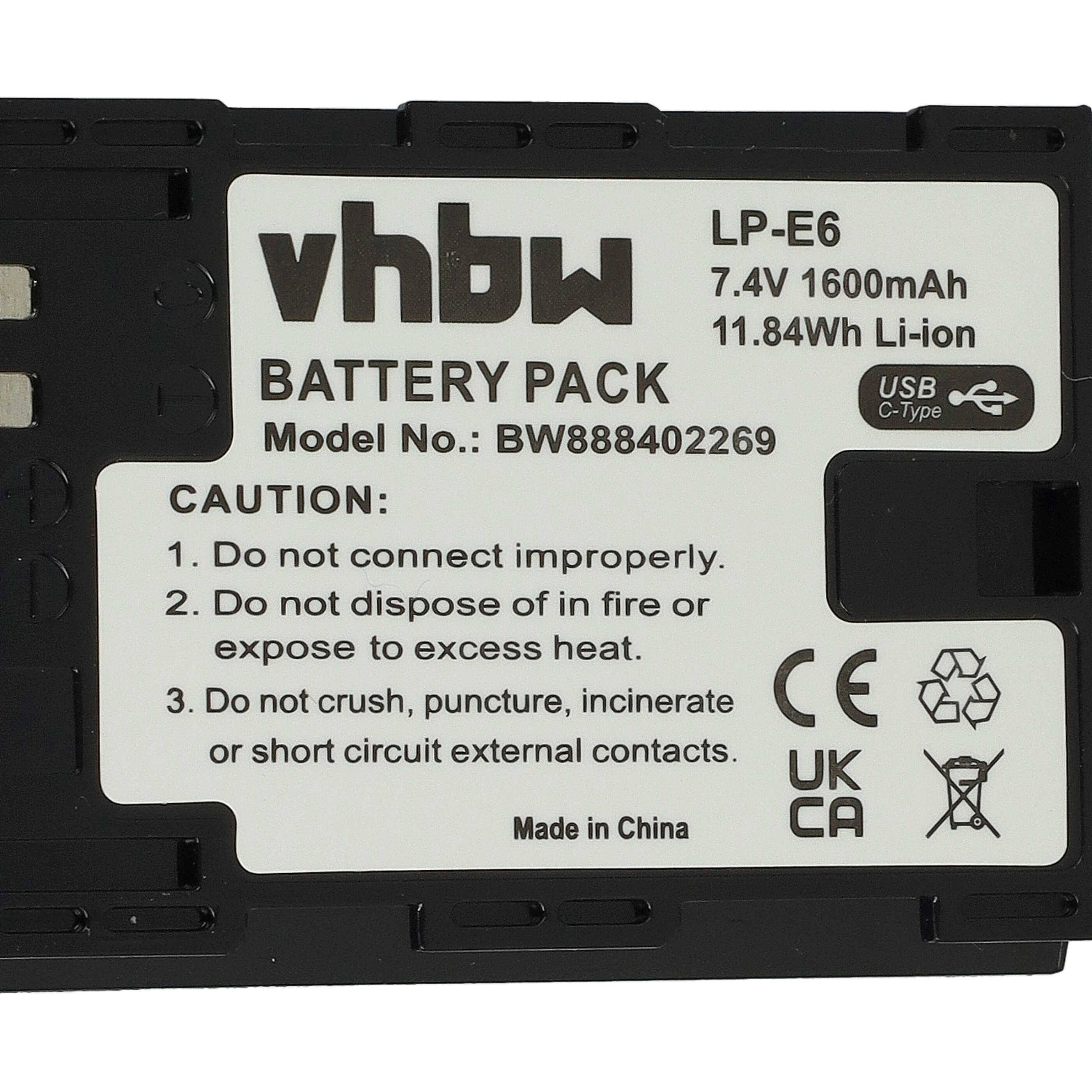 vhbw 3x Akku kompatibel mit Canon XC10, XC15 Kamera (1600 mAh, 7,4 V, Li-Ion), USB-C Buchse
