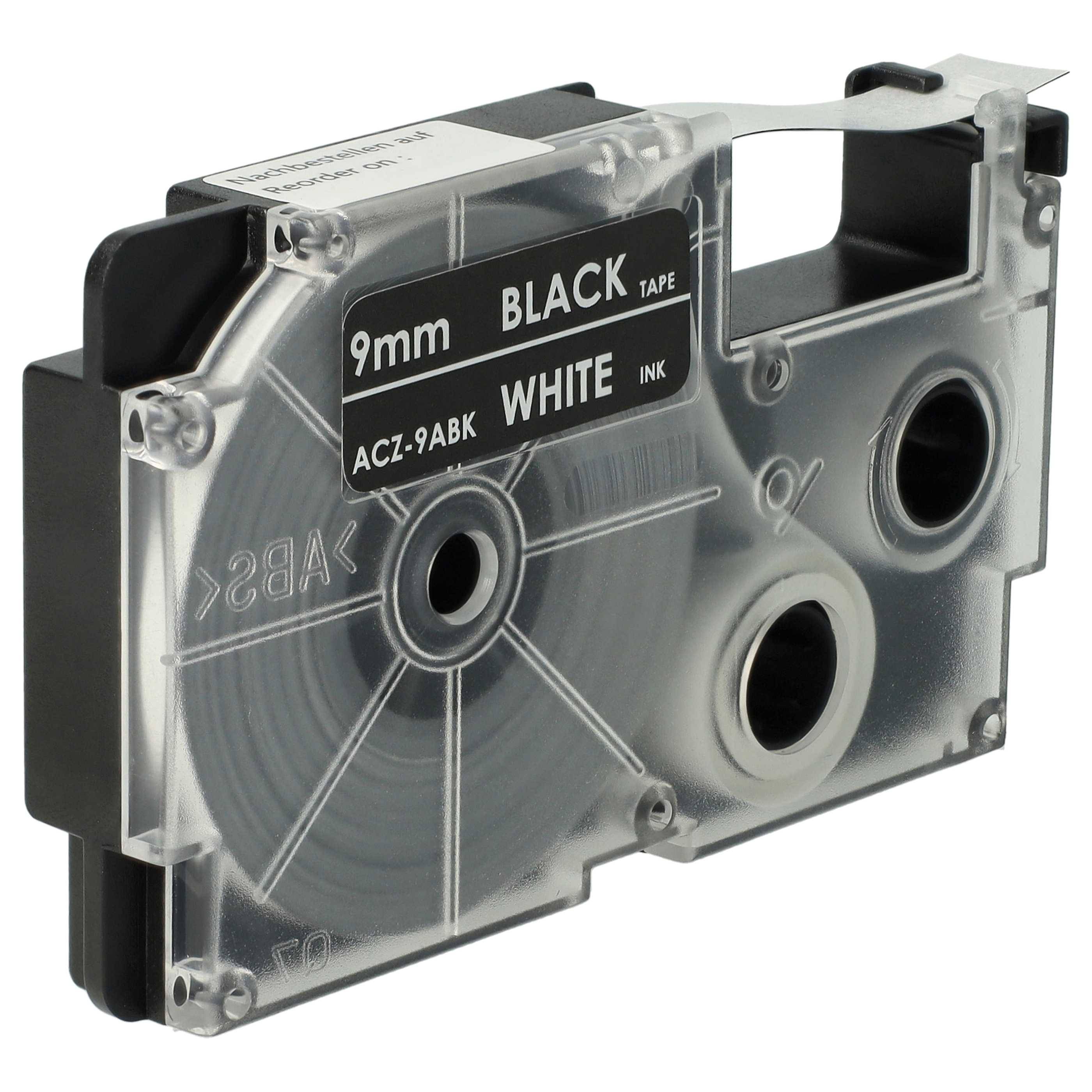 vhbw 1x Schriftband-Kassette Ersatz für Casio XR-9ABK, XR-9ABK1 für Etiketten-Drucker 8m x 9mm Weiß auf Schwarz