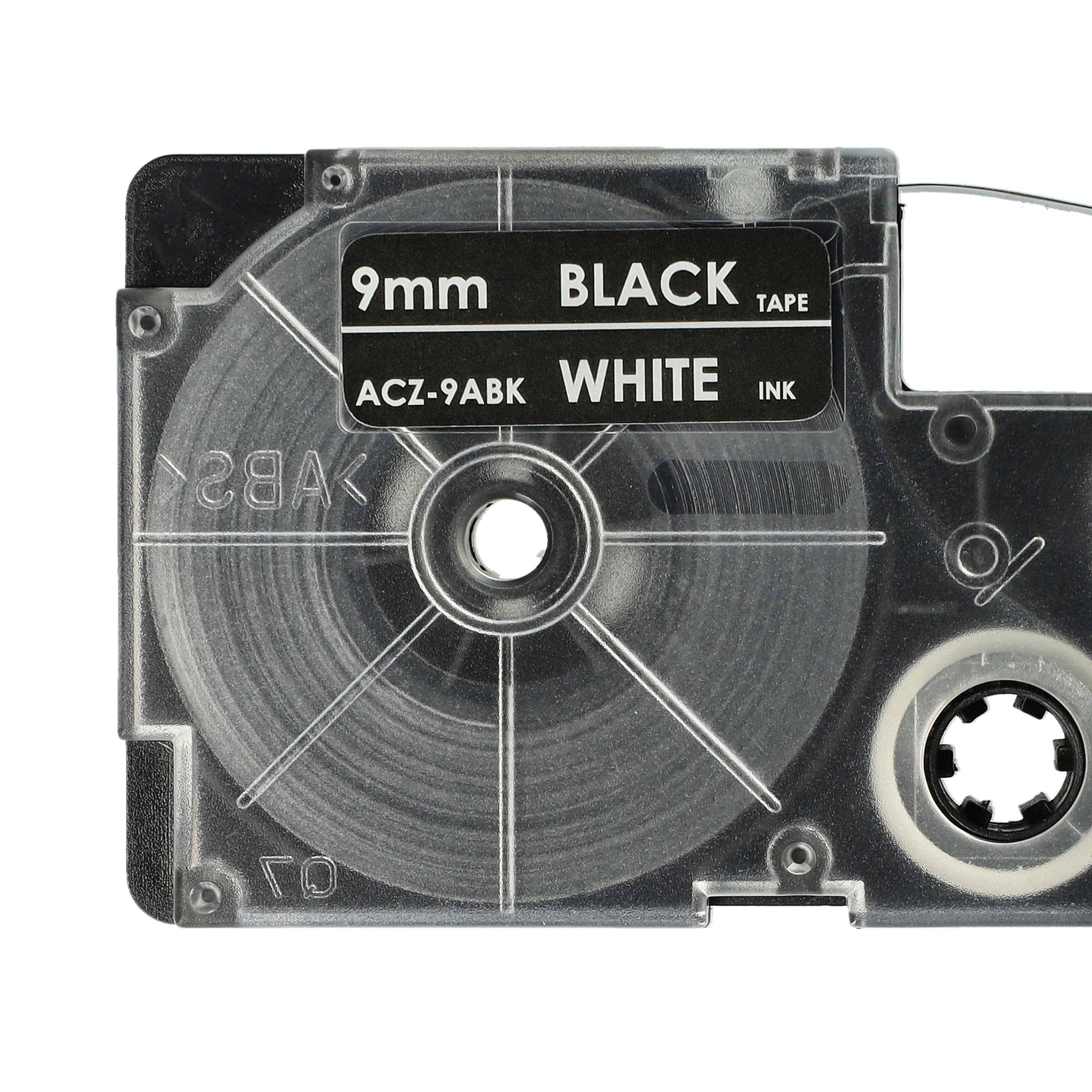 vhbw Schriftband-Kassette kompatibel mit Casio KL-300, KL-70E, KL-200E, KL-60, KL-7400, KL-7000, KL-7200 Etiketten-Drucker 8m x 9mm Weiß auf Schwarz