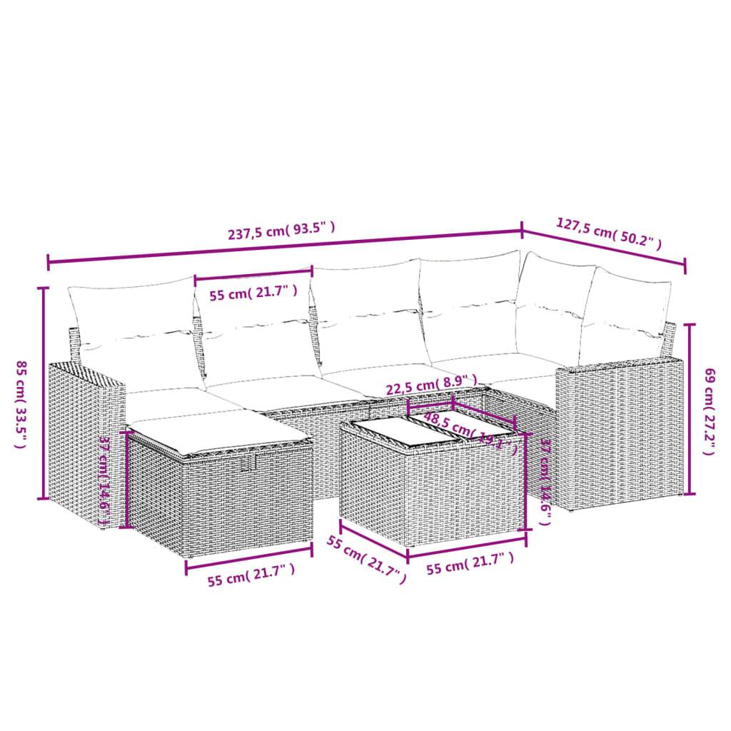 vidaXL 7-tlg. Garten-Sofagarnitur mit Kissen Hellgrau Poly Rattan