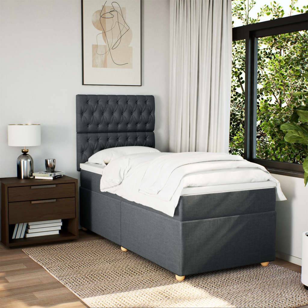vidaXL Boxspringbett mit Matratze Dunkelgrau 90x190 cm Stoff